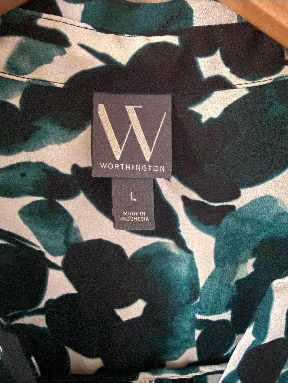Worthington Teal and Black Floral Button-Down Blouse - Picture 3 of 8